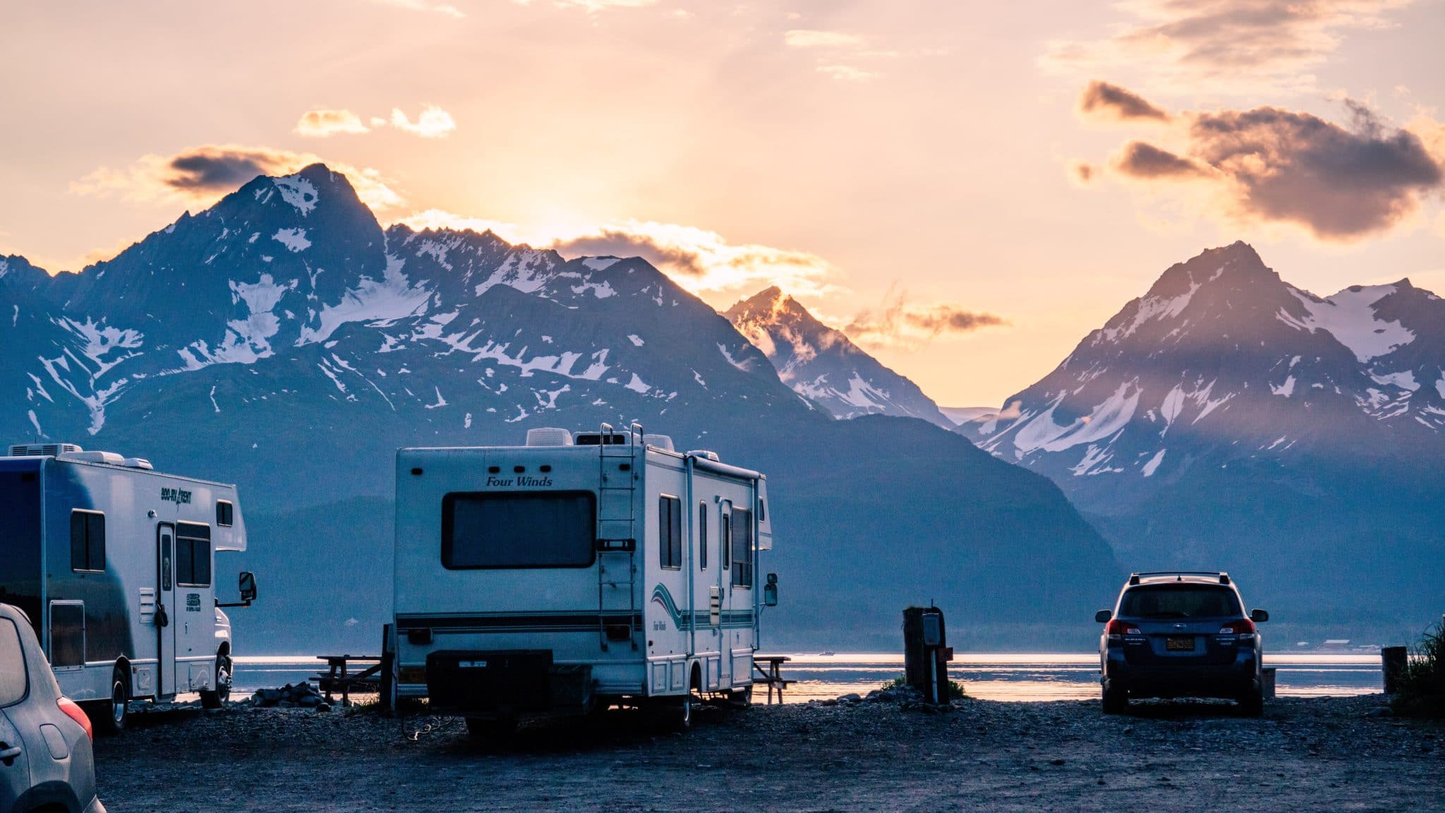 Save on Fuel- RV overlooking the mountains